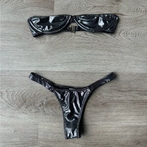 Melissa Simone Silver Metallic Bikini Set